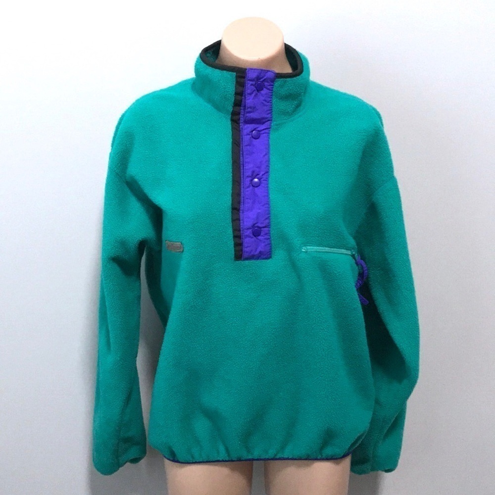 Columbia Vintage Fleece Synchilla Mens Medium Teal Blue Purple Made in USA